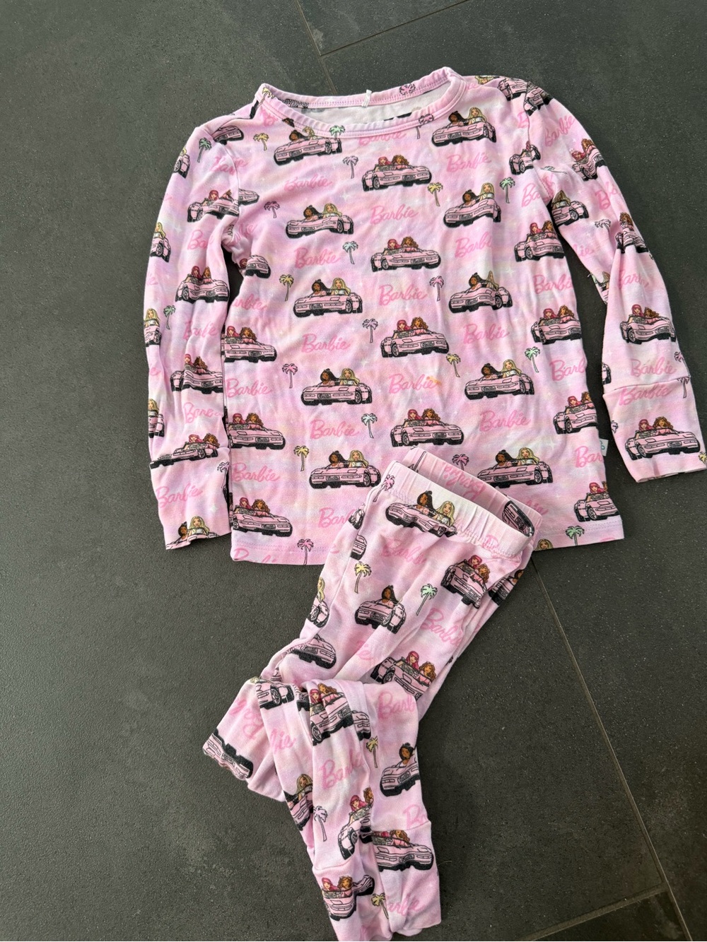 Posh Peanut Pink Barbie Car Print Long-Sleeve Pajama Set
